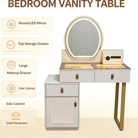 Table de maquillage professionnelle personnalisée avec éclairage LED, miroir tactile ovale, armoire latérale multi-tiroirs, bureau de maquillage