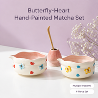 Ensemble de thé matcha 4 pièces, bol en céramique, fouet en bambou, cuillère en bambou, mousse moelleuse, fouet facile à utiliser, peint à la main, boîte cadeau, cuisine et maison