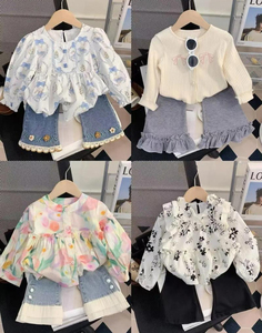 Zomer 2026 Nieuwe Kinderen Denim <span class=keywords><strong>Baby</strong></span> <span class=keywords><strong>Set</strong></span> Koreaanse Stijl Schattig Geprint Cardigan Korte Mouw Dunne Shorts Tweeledige <span class=keywords><strong>Set</strong></span> - Product Image 2
