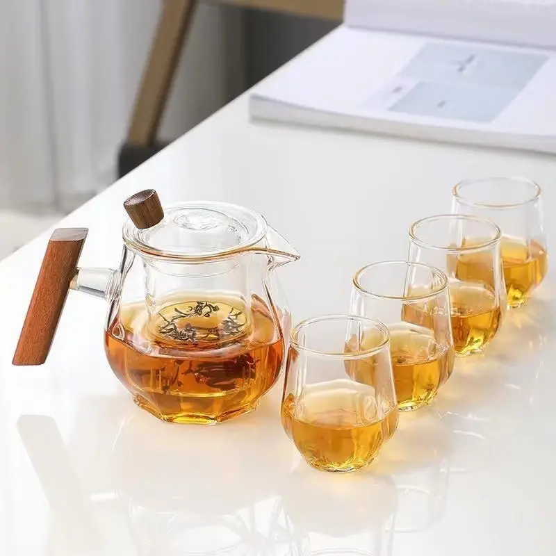 Haushalts glas Holzgriff Teekanne Anzug Hoch temperatur beständiger Glas filtert opf Glas Teese rvice Tee kocher