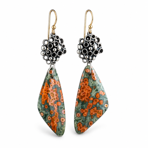 Orecchini Pendenti Vintage Multicolore a Triangolo e Goccia con Motivo Floreale in Pietra per Donne - Product Image 1