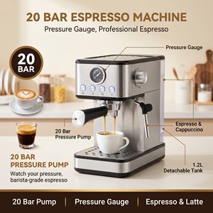 <span class=keywords><strong>Machine</strong></span> à <span class=keywords><strong>expresso</strong></span> haut de gamme en aluminium moulé sous pression avec finition brillante, double filtre en acier inoxydable, chrome premium, pour la maison, la cuisine et les cafés - Product Image 1