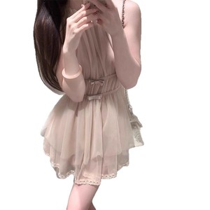 Pink Halter Neck Bow Dress <b>Elastic</b> Waist Mini <b>Skirt</b> Daily Casual Style - Product Image 5