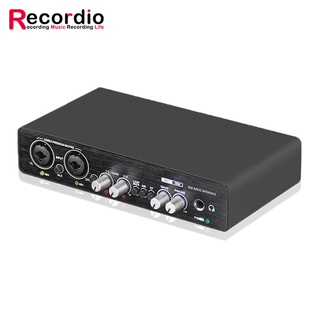 GAX-UC22 2x2 USB Audio Interface for PC with 48V Phantom Power High-Fidelity Mic Preamplifier Compatible for Guitarist