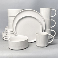 Service de table en céramique rétro européenne embossée, 16 pièces, pour 4 personnes, assiettes plates, bols à soupe, plats