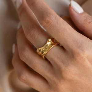 Molten Liquid Gold Textured Wide Band <b>Ring</b> - Product Image 1
