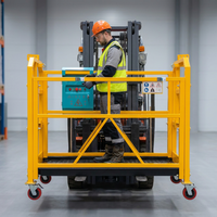 Plataforma de Trabalho Amarela para Empilhadeira, Cesto Gondola com Corrimãos e Trava Manual para Canteiro de Obras