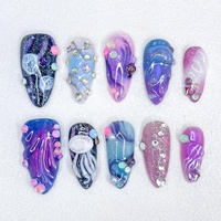 Nouveauté 2025 : Faux ongles à presser faits main, style exquis, motif fleur et papillon violet, longueur moyenne, amovibles, pour un look tendance