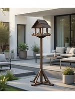 Mangeoire à oiseaux en bois massif écologique, maison pour oiseaux, table autoportante pour jardin extérieur, table à oiseaux en bois avec support