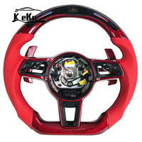 Volant en fibre de carbone rouge LED avec cuir perforé rouge et palettes pour Porsche 911 Cayenne Panamera
