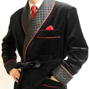 复古设计长男式吸烟天鹅绒外套和晚礼服吸烟夹克绗缝晚礼服派对穿男式夹克