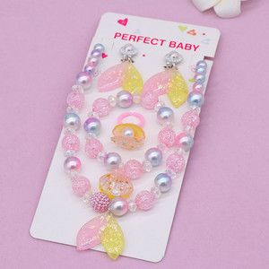 4 Pièces/set Collier de perles de sirène Bracelets Boucles d'oreilles pour enfants Petite fille Ensemble de bijoux de perles de sirène Sacs de faveurs pour la fête - Product Image 5