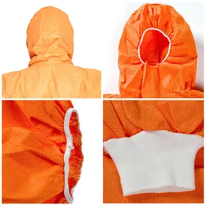 TYPE5/6オレンジ色のSMS防塵ケミカルスーツ使い捨てSMSカバーオールASBESTOS用安全ユニフォーム