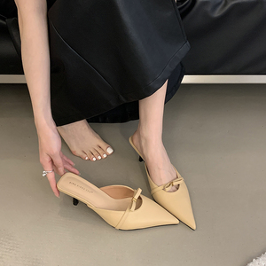 Size 35-40 Women <b>Kitten</b> <b>Heels</b> <b>Mules</b> 2025 Pointed Toe Summer Sandals Fashion Ladies Casual Shoes - Product Image 4