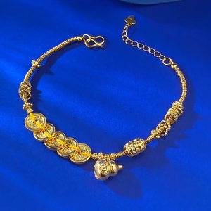 Nouveau Bracelet en Argent S925 avec Cinq Pièces de Monnaie Impériales Chinoises en Forme de <span class=keywords><strong>Gourde</strong></span>, Bijou de Mariage de Luxe Léger et de Niche, Style Chinois Chic - Product Image 1