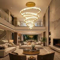 Lustre moderne de luxe en cristal sur mesure pour salon et villa, suspension annulaire, 3 couleurs changeantes, intensité variable avec télécommande