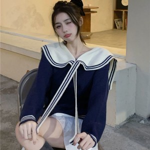 2023 otoño moda niñas cuello Naval linterna manga tamaño libre <span class=keywords><strong>marinero</strong></span> arco Collar Cable tejido mujeres suéter - Product Image 1
