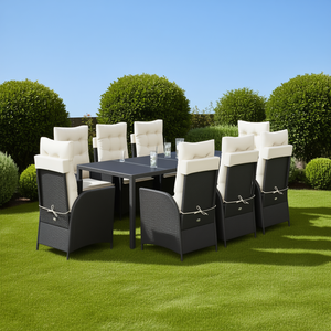 Set da pranzo da giardino in rattan bianco crema e nero, 8 posti, resistente alle intemperie, mobili da esterno dal design contemporaneo - Product Image 2
