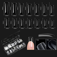 Puntas de Uñas Postizas de Gel Suave XS OEM de Cobertura Completa Transparentes Stiletto Largas Cuadradas Cortas de Gel X para Dedos