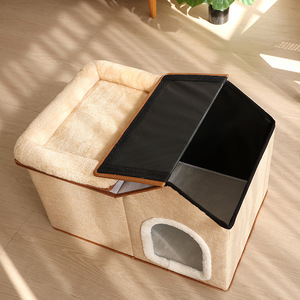 Casa para Gatos de Felpa de Color Sólido Clásico y Ecológico con Diseño Plegable Relleno de Algodón para Uso en Interiores en Todas las Estaciones para Gatos de <span class=keywords><strong>Raza</strong></span> Mediana - Product Image 4