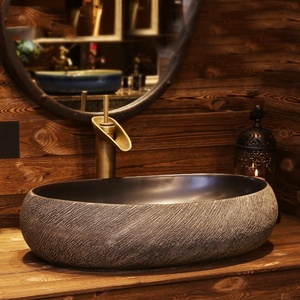 Lavabo de Cerámica Estilo Francés Ovalado con un Solo Orificio para Encimera, Diseño Creativo <span class=keywords><strong>Retro</strong></span> para Baño - Product Image 3