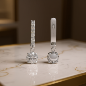 Orecchini in Oro Bianco con Diamanti Taglio Brillante Rotondo Colore D Naturali Gioielli Classici da Donna per Fidanzamento - Product Image 2