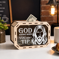 Boîte de collecte d'argent en bois, porte-monnaie transparent en bois, décoration artisanale faite à la main, présentoir de comptoir de café, cadeau
