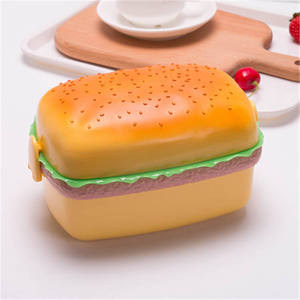 Hot Selling Hamburger Shape Double Layer Plastic Lunch Box Portable Children School Bento Food Container Storage