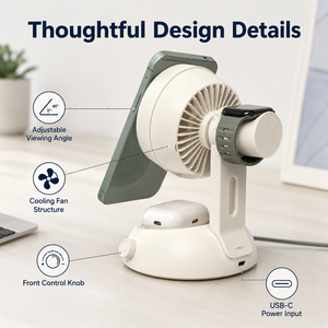 <span class=keywords><strong>Chargeur</strong></span> sans fil 4-en-1 pour ordinateur de bureau avec ventilateur de refroidissement, charge rapide pour téléphone, écouteurs et montre connectée, idéal pour un usage personnel - Product Image 2
