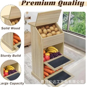 Wooden storage rack, cross-border creative home kitchen floor-<b>standing</b> <b>vegetable</b> storage rack, solid wood multi-layer fruit - Product Image 3