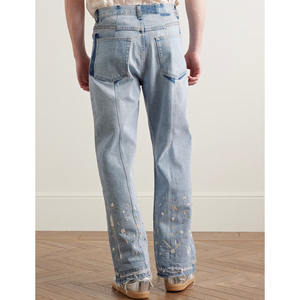 بيع بالجملة/شركة تصنيع المعدات الأصلية مخصص للرجال مستقيم الساق Upcycle الطلاء رش الجينز التراجع تنحنح و منمق تصميم الجينز Panelled - Product Image 4