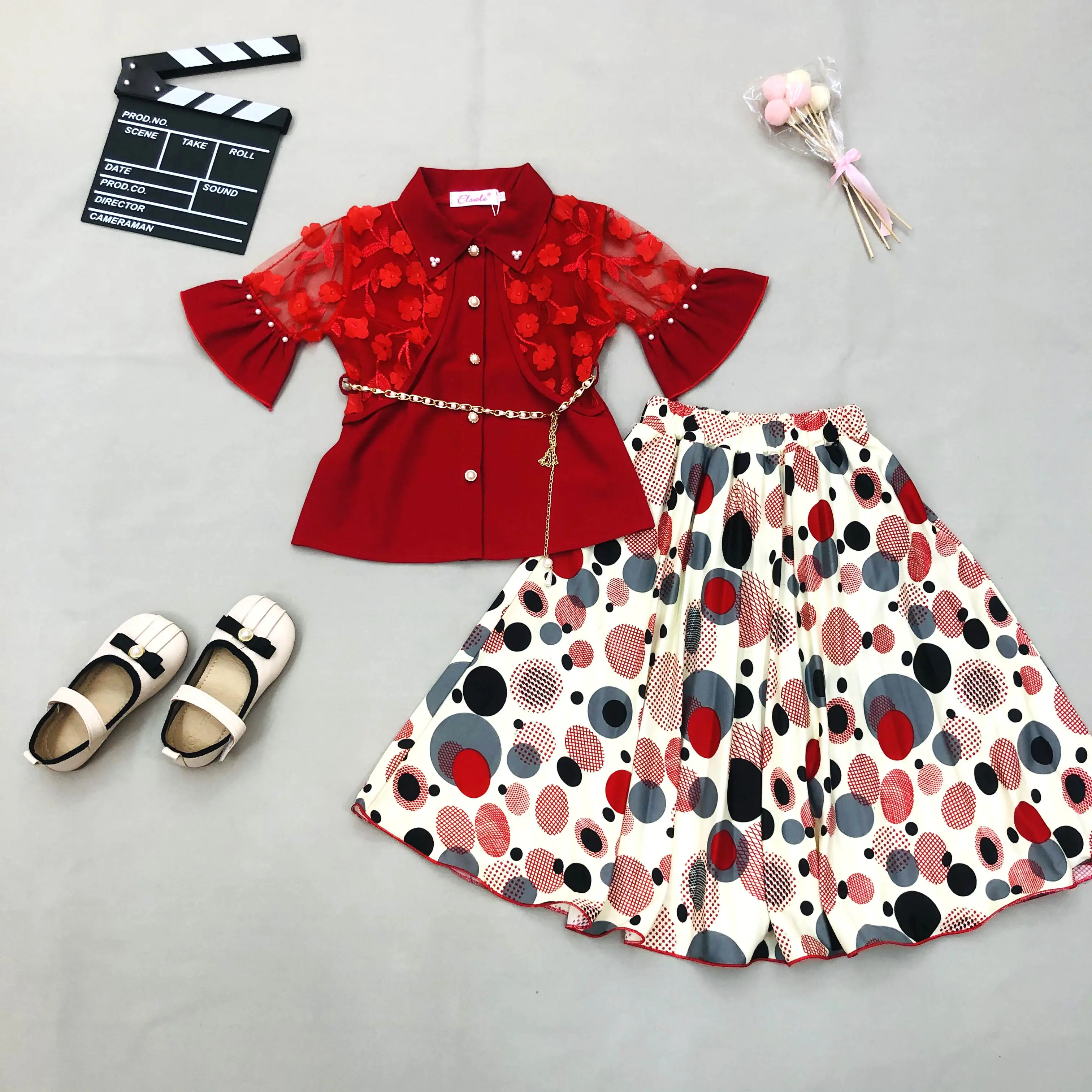 Elsali-ropa de diseño africano para niña de 4 a 12 años, vestido informal, conjunto de 2 piezas de camisa y falda para niña
