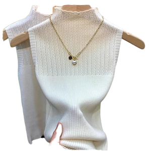 Camiseta sin mangas de punto acanalado retro, top de verano sin mangas con cuello alto y corte ajustado para uso casual, streetwear y diario - Product Image 1