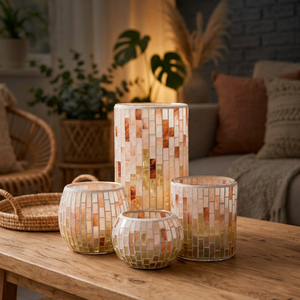 Porte-bougie en verre marocain fait main, design mosaïque écologique, pour bougie chauffe-plat, cylindrique, décoratif, Noël - Product Image 3