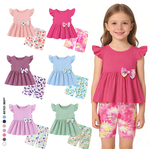 Conjunto de Ropa para Adolescentes, Conjuntos de Verano para Niñas con Top de Volantes en Capas y Pantalones Cortos Florales, Traje de Verano Lindo para Bebés y Niñas Pequeñas, 2 Piezas - Product Image 1