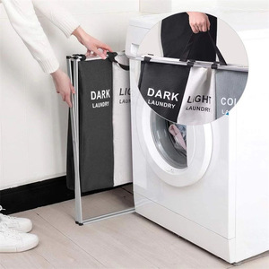 Foldable Three Compartment Household Laundry <b>Basket</b> Waterproof <b>Large</b> Capacity Oxford Cloth Dirty Clothes Sorting Storage Bag - Product Image 4