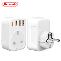 Reisende 12W Max EU Adaptador de viaje de alimentación internacional Enchufes y enchufes múltiples portátiles con 2 USB y 2 Tipo-C para EE. UU. UE DE REINO UNIDO AU