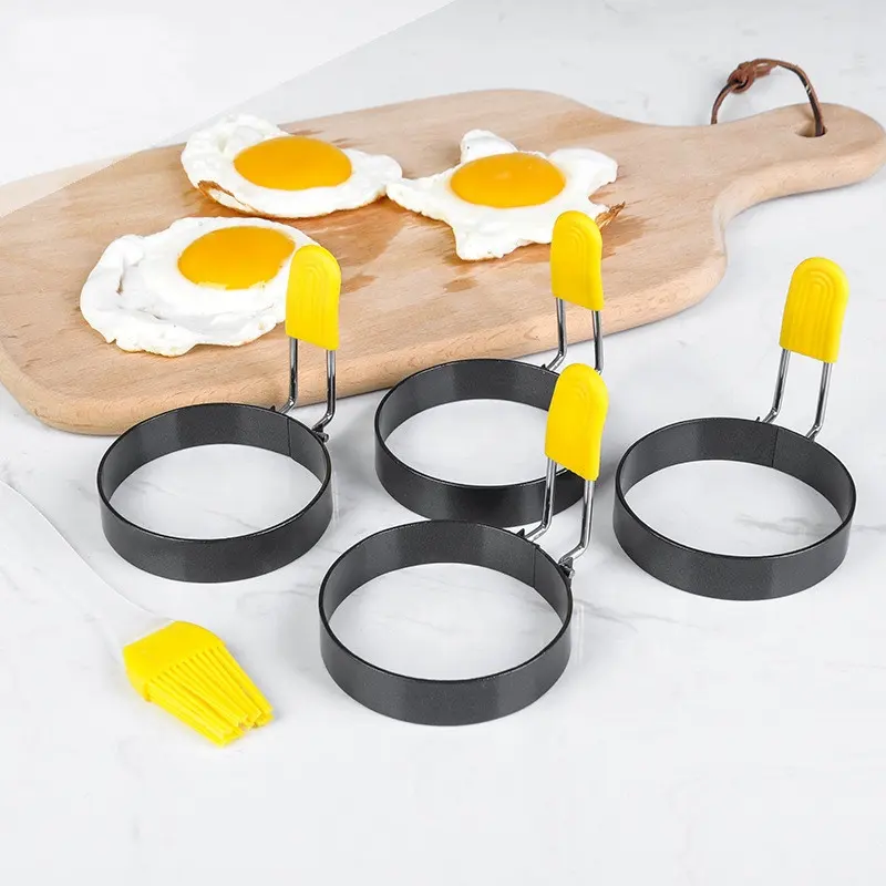 Accesorios de cocina, 1 Uds., molde de huevo redondo antiadherente de acero inoxidable con mango de silicona o cepillo de aceite