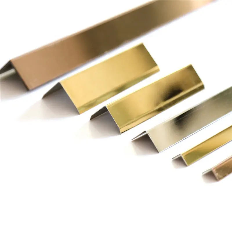 hot sale l shaped metal trim for corners brushed stainless steel strip gold or brass or black colour