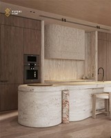 Comptoir de cuisine en pierre de travertin blanc crème fait main YUSHI pour restaurant, hôtel, villa