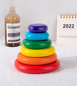 Hölzerne Regenbogen farbe Stein kiesel Bausteine Stapels pielzeug - Product Image 6