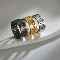 Bague en acier inoxydable 8mm argent or noir évidé Lun Rune Viking lettre bague en acier inoxydable bague bijoux 441