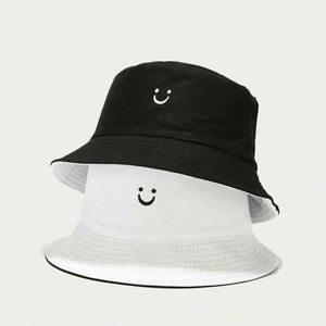Wholesale Smile Face Unisex Cotton Custom 3D Embroidery Logo <b>Reversible</b> <b>Bucket</b> <b>Hat</b> for Casual Cycling - Product Image 1