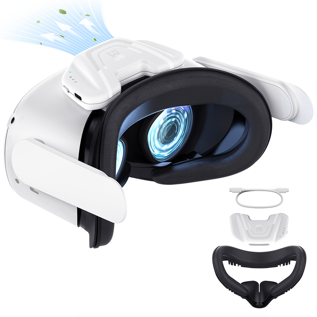 AMVR VR Fan Facial Interface with Cooling Fan Face Cushion Pad Relieve Lens Fogging for Qest 2