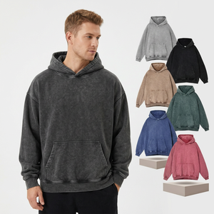 Sweat à capuche unisexe vintage délavé à l'acide avec logo personnalisé sur le devant, 100 % coton molletonné, écologique, anti-boulochage, coupe ample, vente en gros pour hommes - Product Image 5
