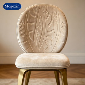Modern Beige Leather Cotton <b>Dining</b> <b>Chair</b> with Round Tufted Back Gold Metal Legs Elegant Armless <b>Dining</b> Room Kitchen - Product Image 2