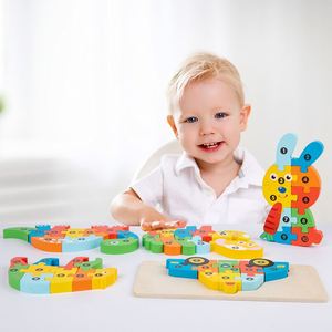 Jouet d'animaux Montessori coloré pour tout-petits, idéal pour les garçons et les filles, puzzle en bois de dessin animé - Product Image 2