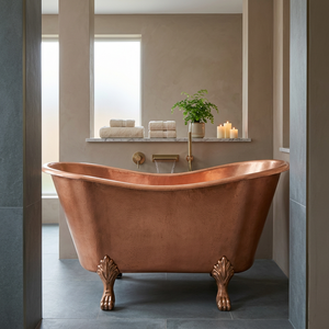 Baignoire autoportante ovale en cuivre à pieds de griffe, baignoire classique en métal pour la maison et l'hôtel - Indian Home Crafts - Product Image 2