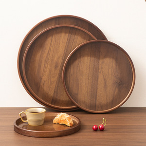 Bamboo Serving <b>Tray</b> Round Walnut Color 40cm For <b>Tea</b> Coffee Fruit Household Use Elegant Design - Product Image 3