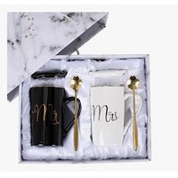Tasses en céramique écologiques à motif imprimé effet marbre, ensemble cadeau transfrontalier pour couples, avec couvercle et cuillère créatifs